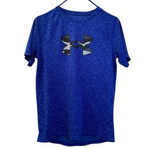 Under Armour T-Shirt Short Sleeve Blue Dots Black Gray Camouflage Boys SZ XL 💙
